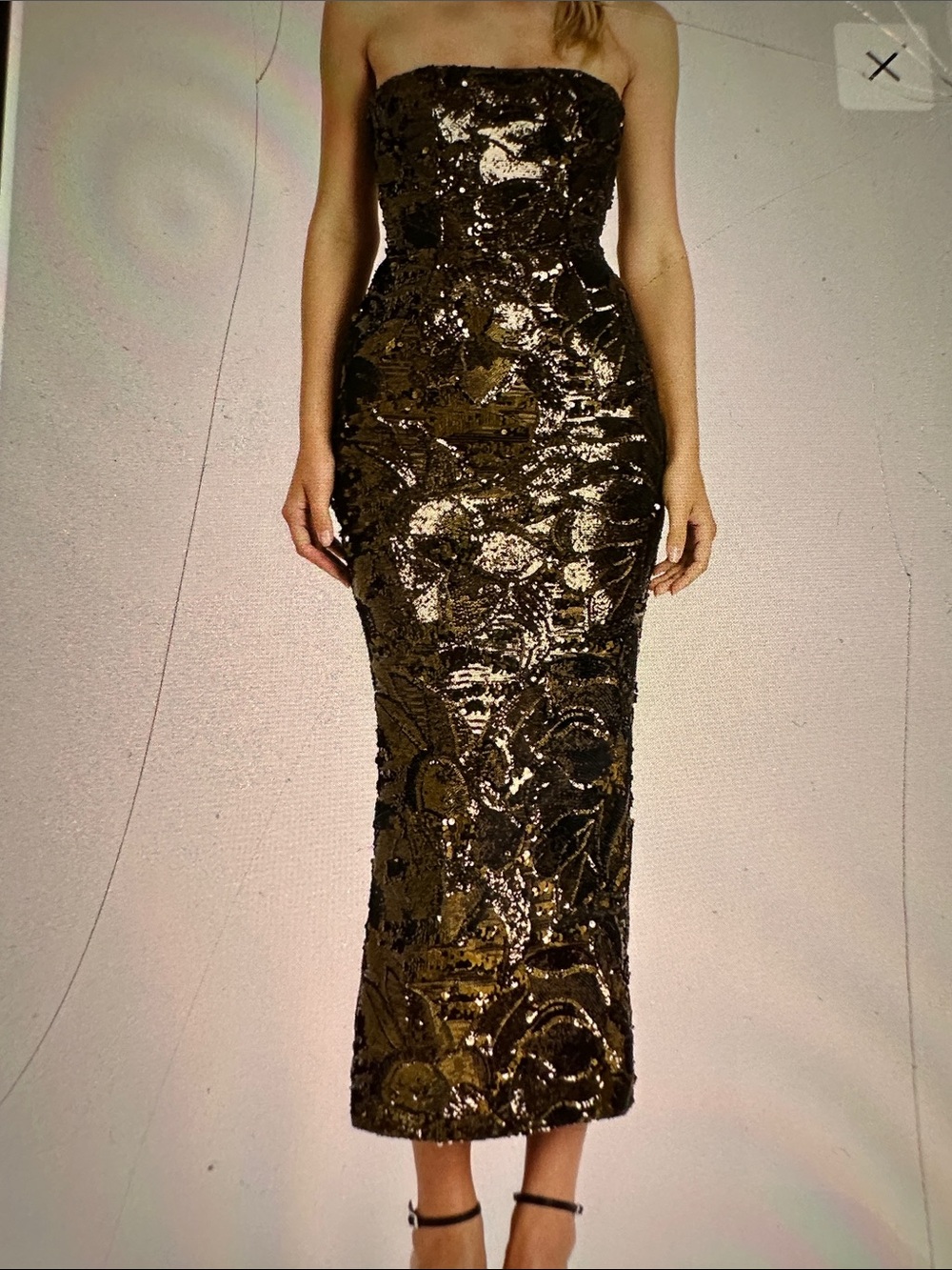 Strapless Olive Sequin Column Dress